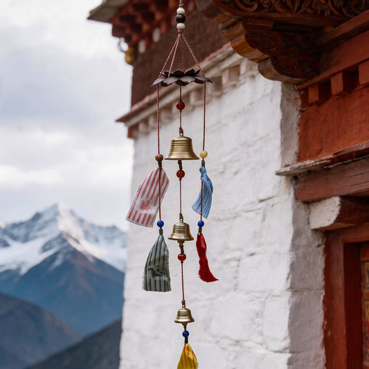 Himalayan Terma Tibetan Lungta Wind Chime | Wind-Borne Blessings Antique Bronze Hanging