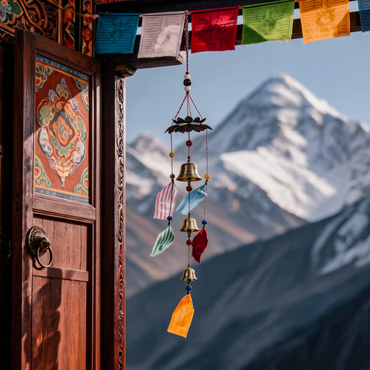 Himalayan Terma Tibetan Lungta Wind Chime | Wind-Borne Blessings Antique Bronze Hanging
